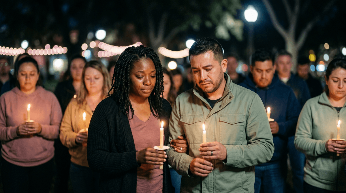 Des parents en deuil tenant des bougies lors d'une veillée en hommage aux victimes de l'incendie de Crans-Montana