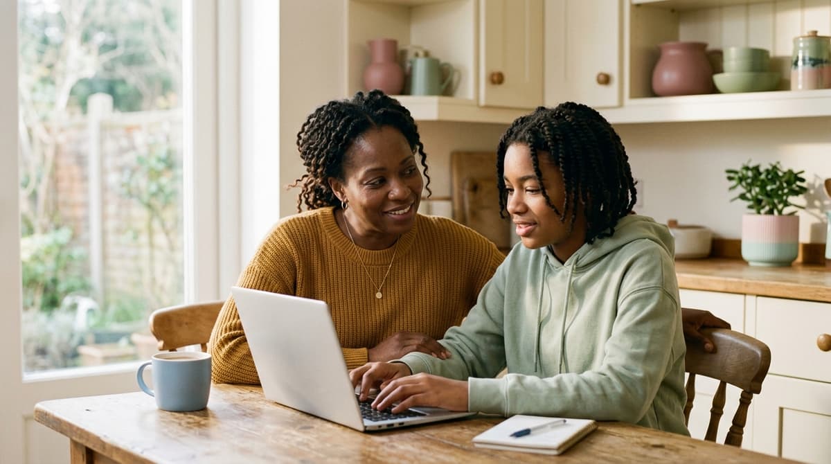 Mère et fille adolescente discutant ensemble devant un ordinateur portable pour aborder la sécurité en ligne